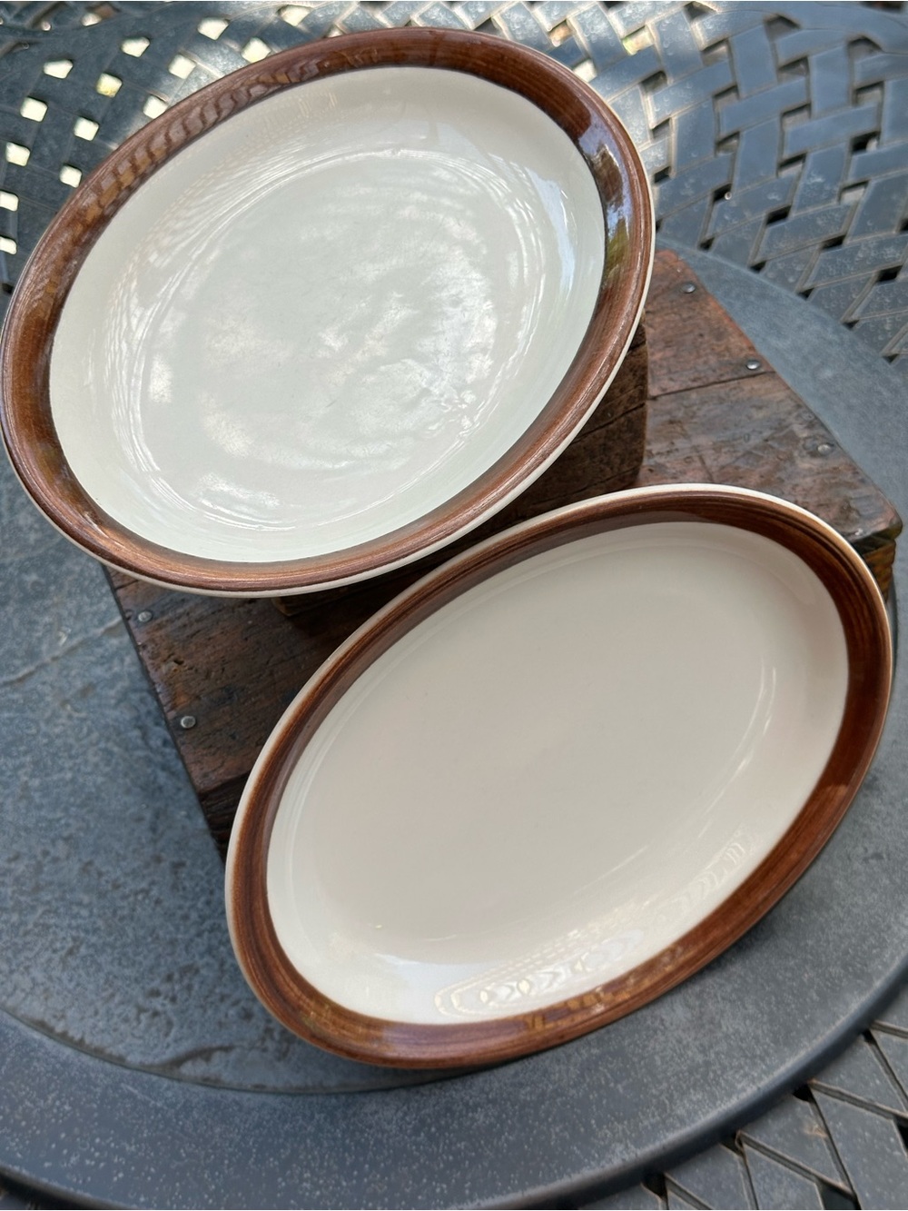 Shenango China Interface Brown Rim Oval Platters Set of 2